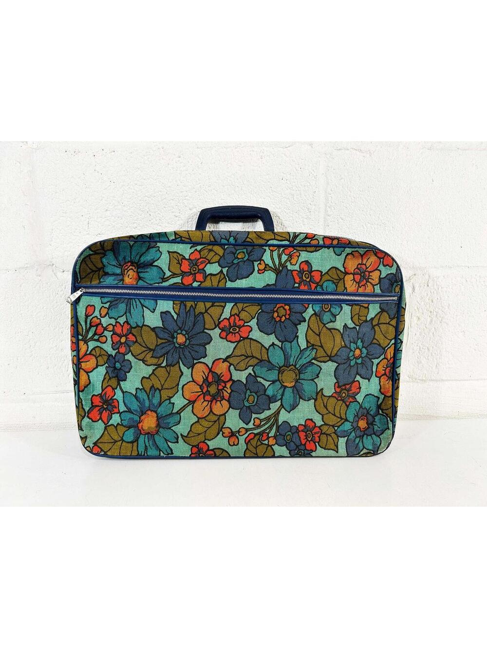 Vintage Flower Power Suitcase Bantam Floral Case Bag Luggage 1970s 1960s Mod